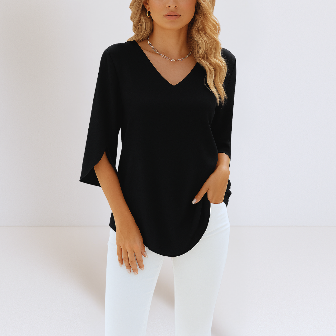 Sophie – Elegant Blouse With V-Neckline And Slit Sleeves