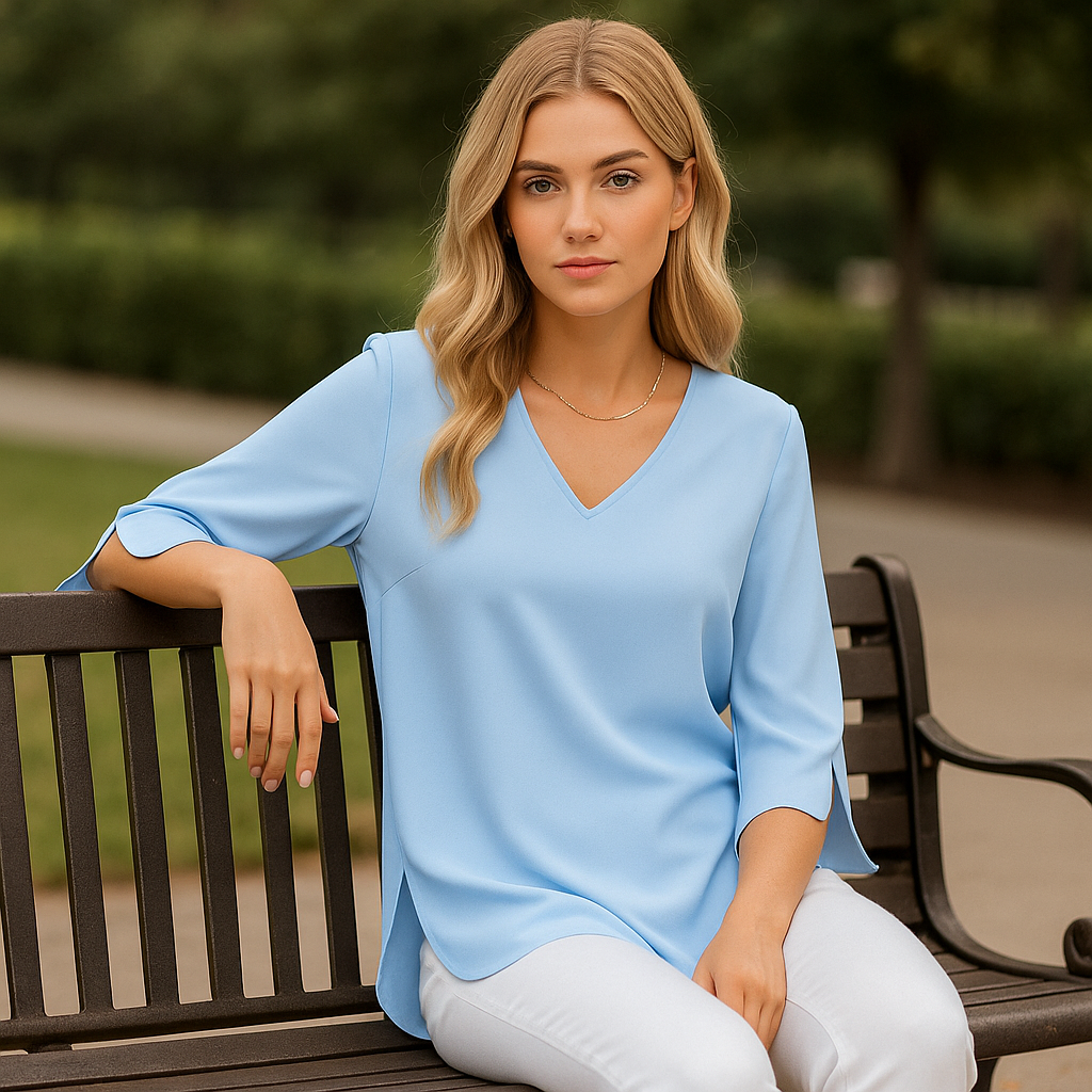 Sophie – Elegant Blouse With V-Neckline And Slit Sleeves