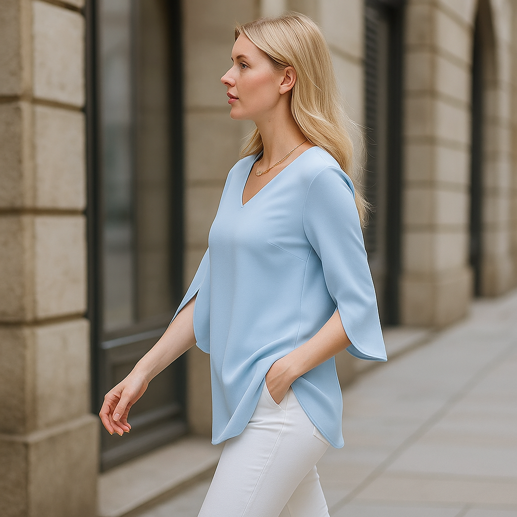 Sophie – Elegant Blouse With V-Neckline And Slit Sleeves