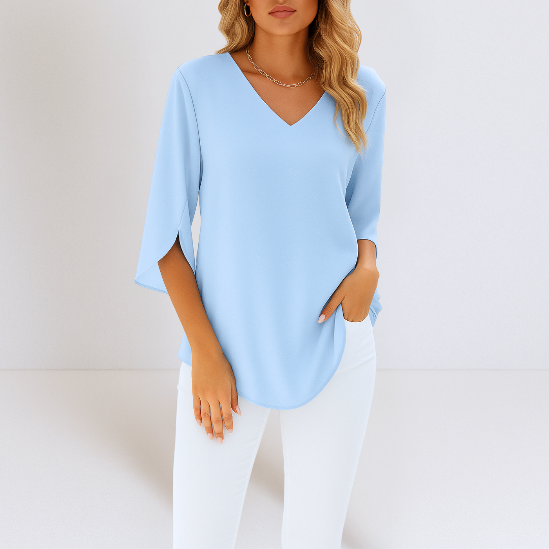 Sophie – Elegant Blouse With V-Neckline And Slit Sleeves