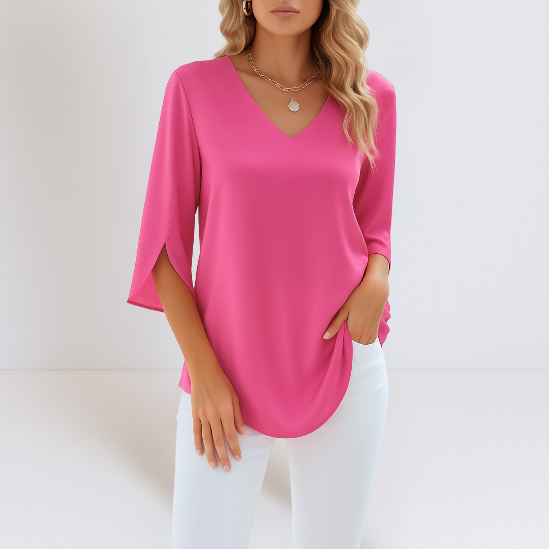 Sophie – Elegant Blouse With V-Neckline And Slit Sleeves