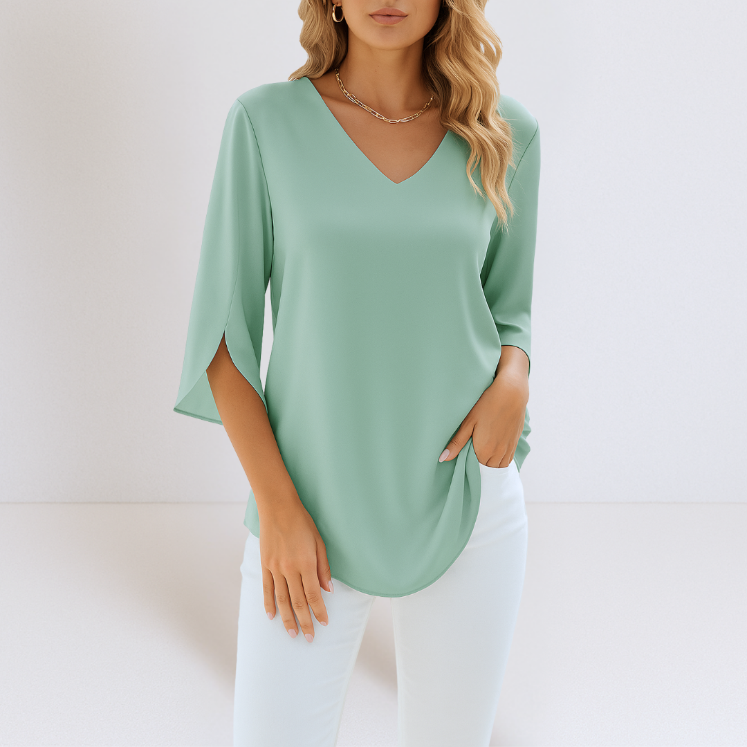 Sophie – Elegant Blouse With V-Neckline And Slit Sleeves