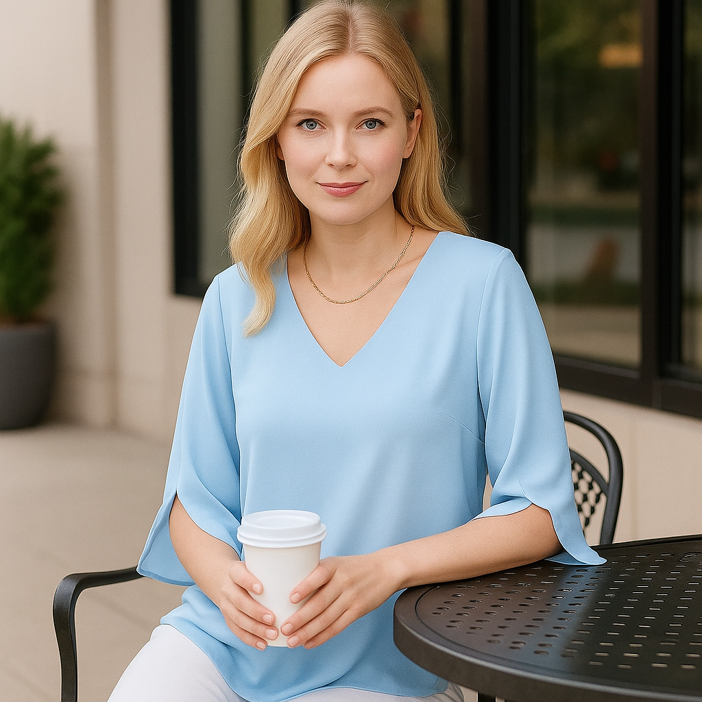 Sophie – Elegant Blouse With V-Neckline And Slit Sleeves