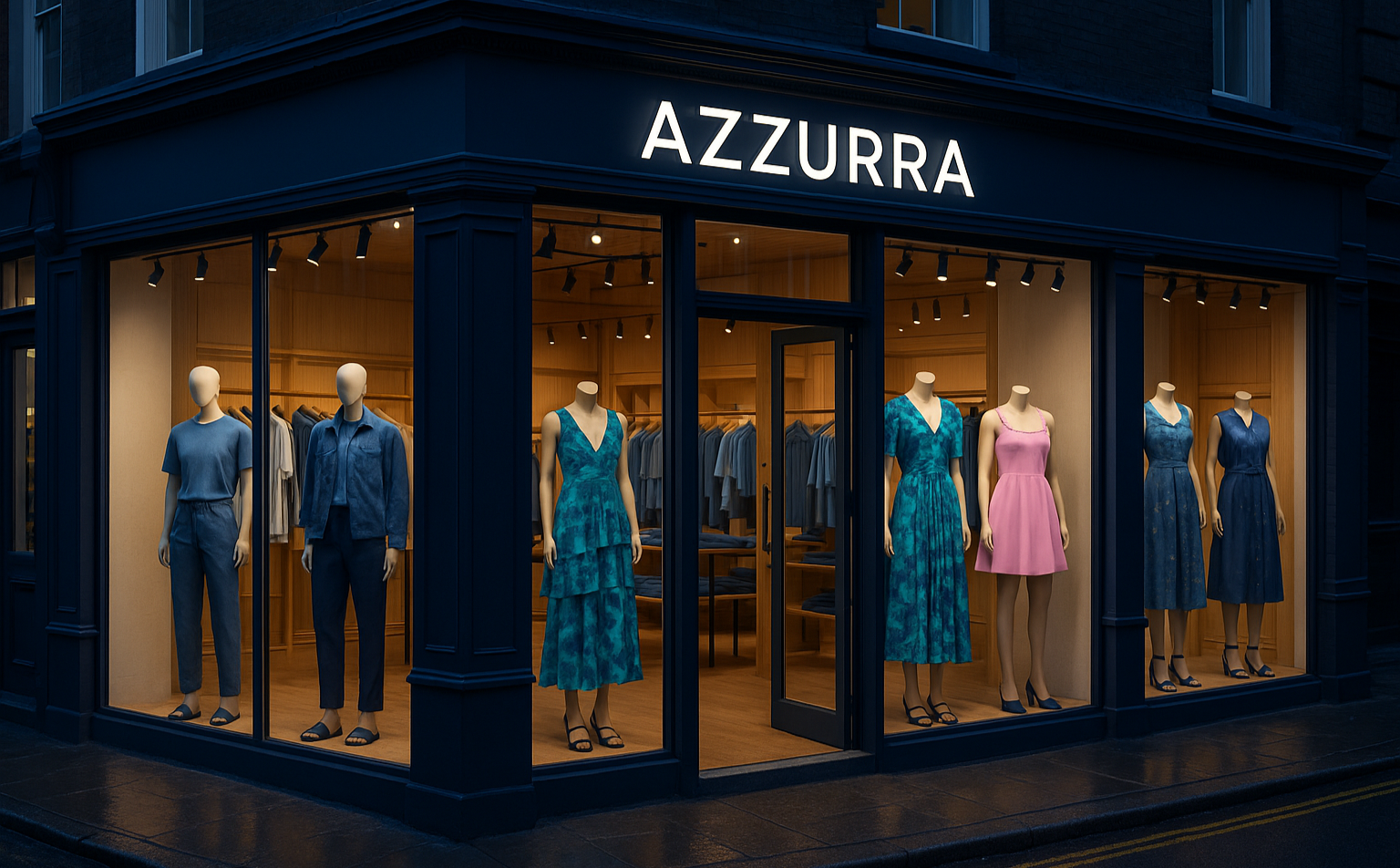 AZZURRA store front with mannequins wearing clothing