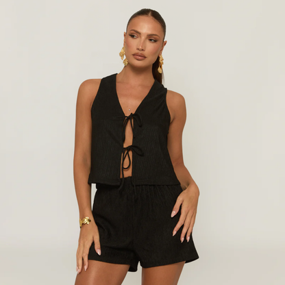 Crinkle Tie Front Top & Shorts Co-ord Set – Stephanie